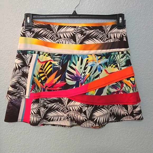 LUCKY IN LOVE Womens Bali Stripe Golf Skort sz Large (12) Multi Tropical Color - Picture 2 of 7
